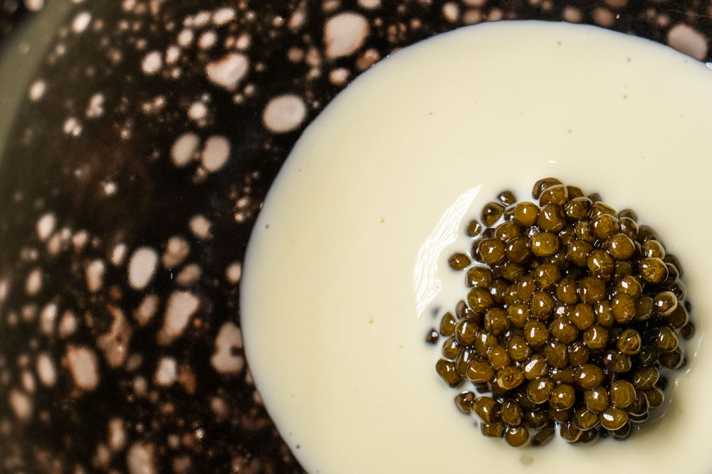 Caviar Over Roasted Barley Milk at Nineteen 18 in Vilnius