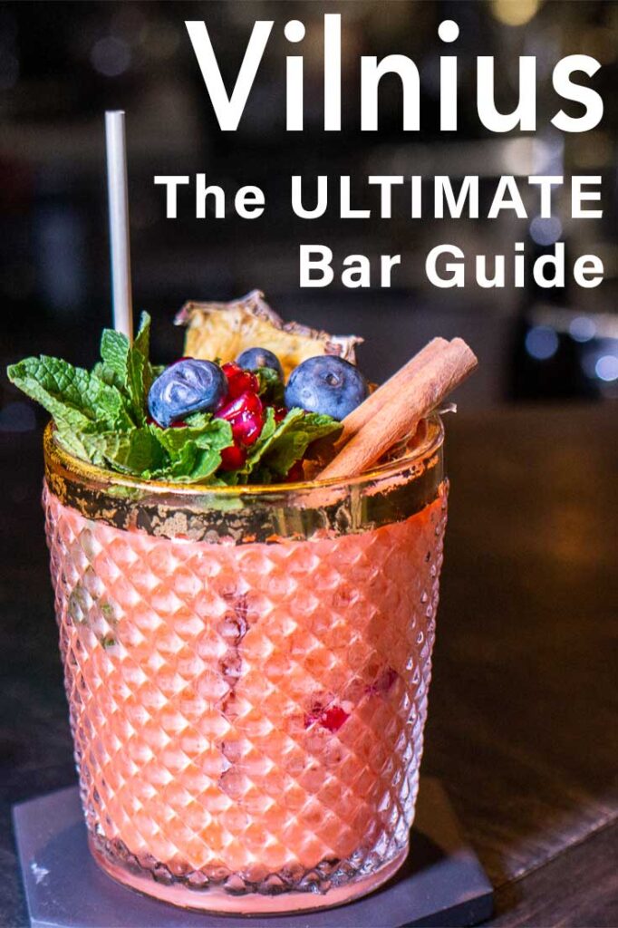 Pinterest image: image of cocktail with caption reading 'Vilnius The Ultimate Bar Guide"