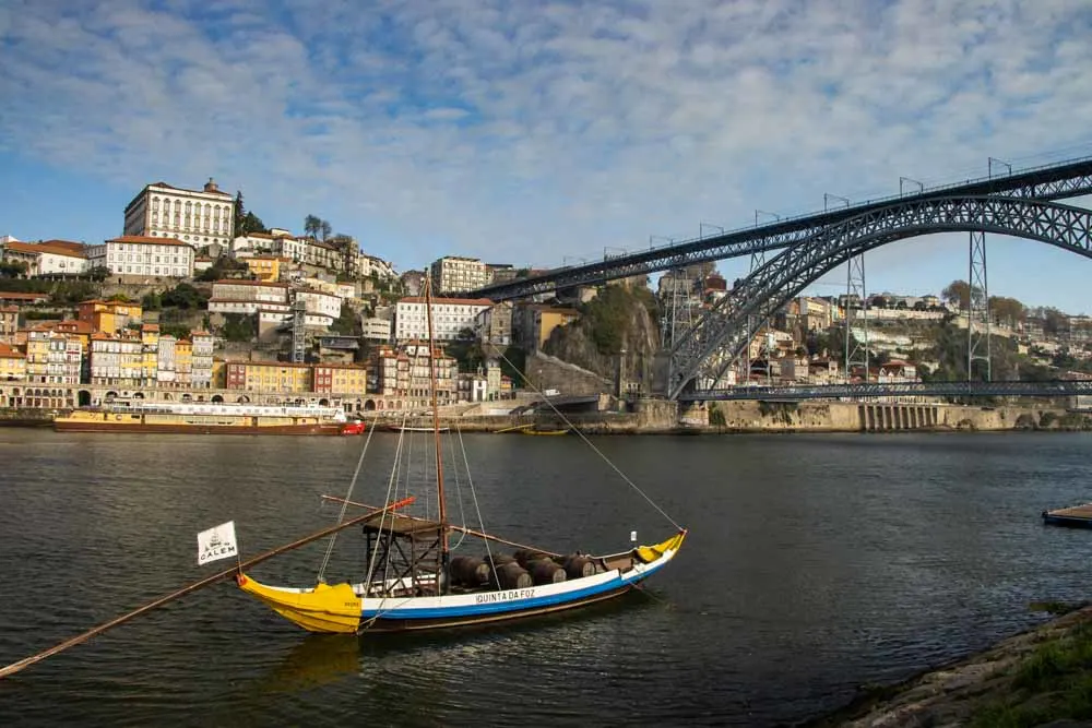 Bridge and Boat on Douro in Porto