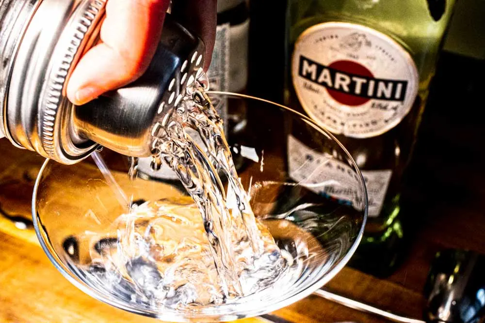 Pouring a Gibson Cocktail