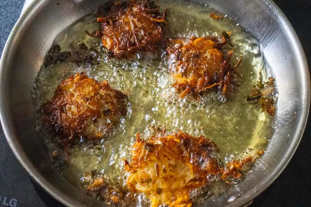 Cooked Kimchi Latkes in Frying Pan