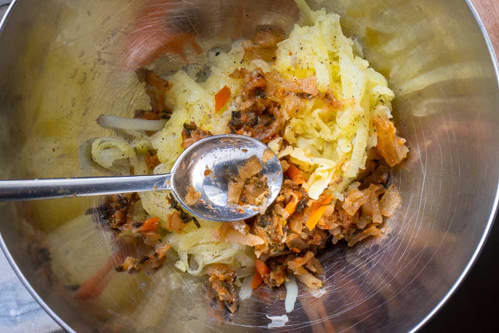 Kimchi Latke Ingredients in Mixing Bowl