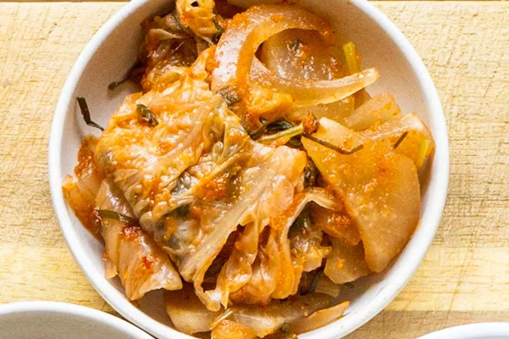 Kimchi in White Prep Bowl