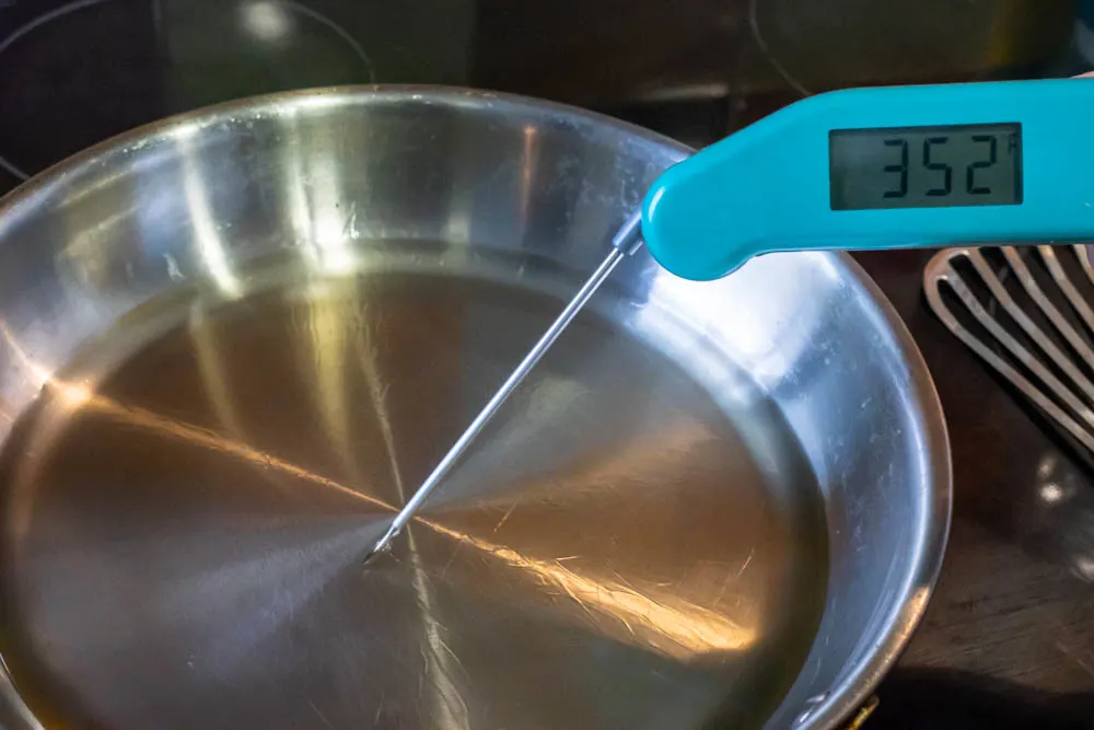 Taking Temperature of Oil in Frying Pan