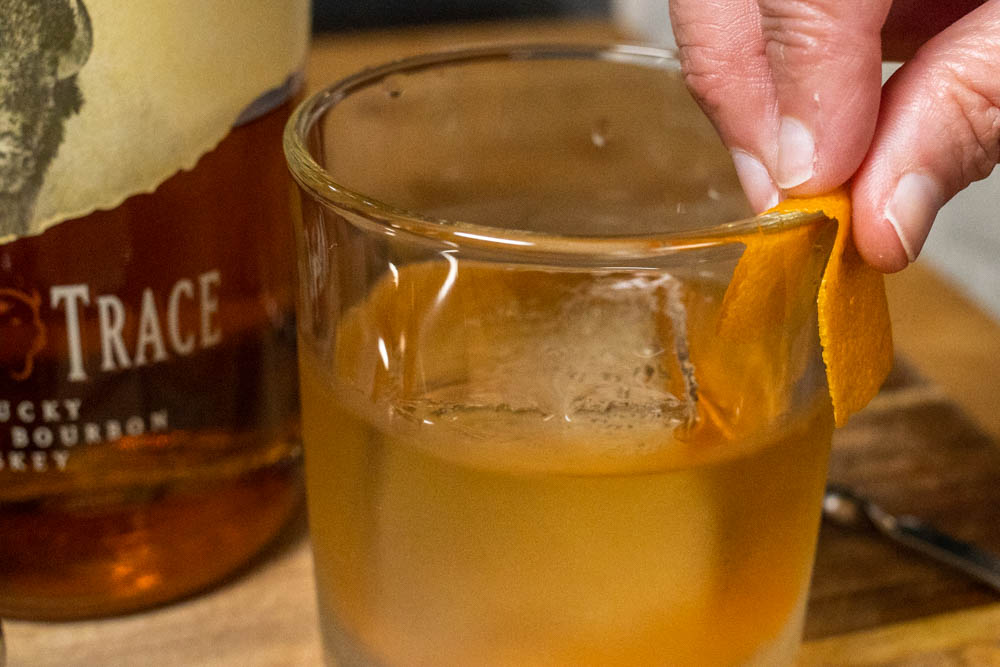 Expressing Old Fashioned with Orange Peel
