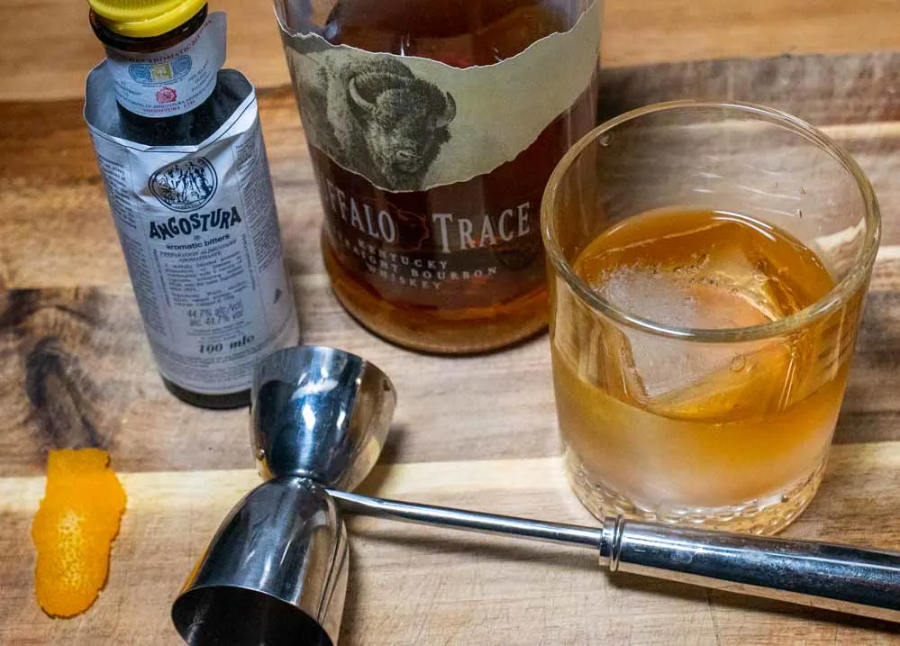 Old Fashioned with Ingredients and Jigger
