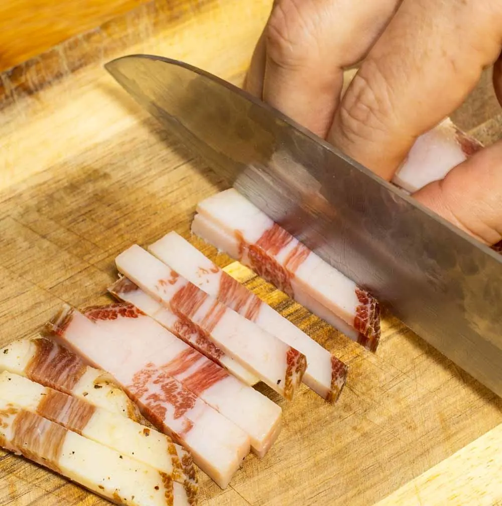 Slicing Guanciale with Knife