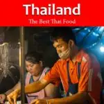 Pinterest image: thai street food vendor with caption reading "Eating in Thailand The Best Thai Food"