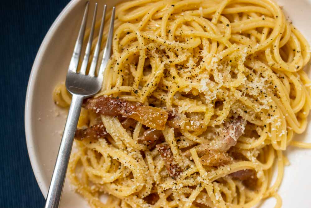 Pasta alla Gricia with fork