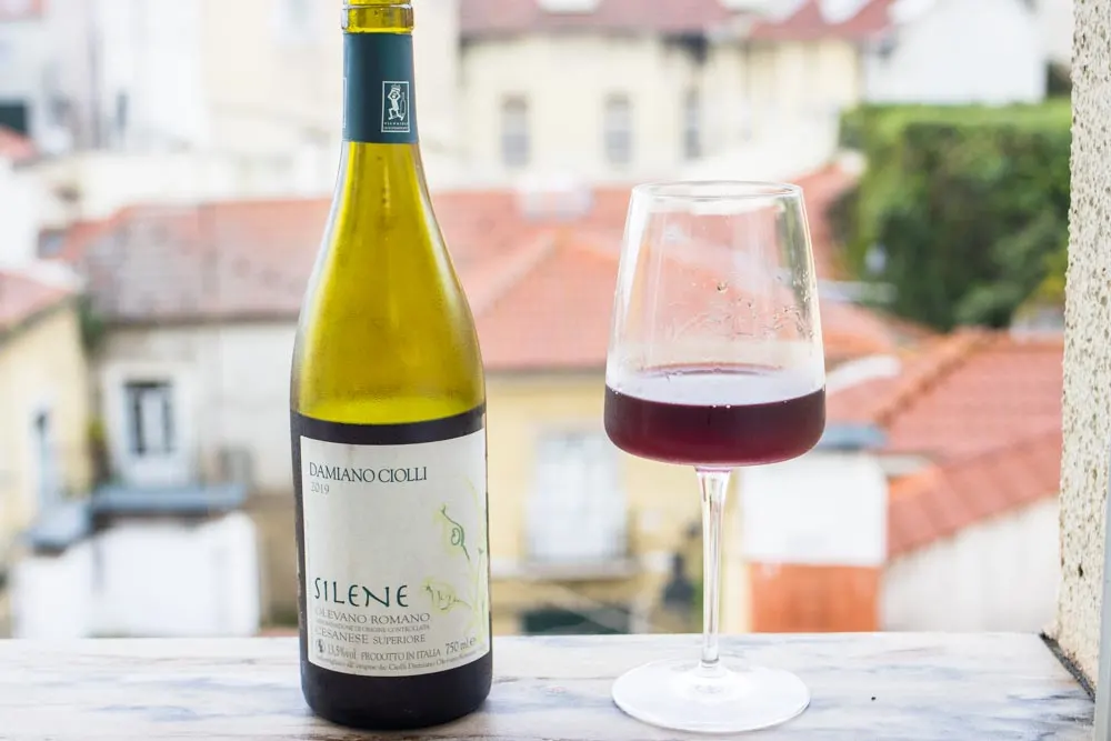 Silene Wine on Ledge in Bottle and Glass