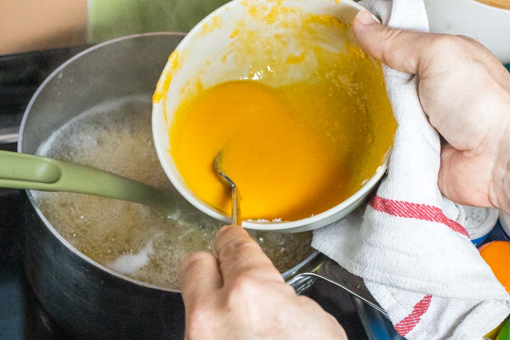 Using Steam from Pasta Pot to Emulsify Egg Mixture