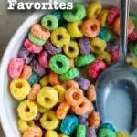 Pinterest image: cereal with caption reading "30 American Food Favorites"