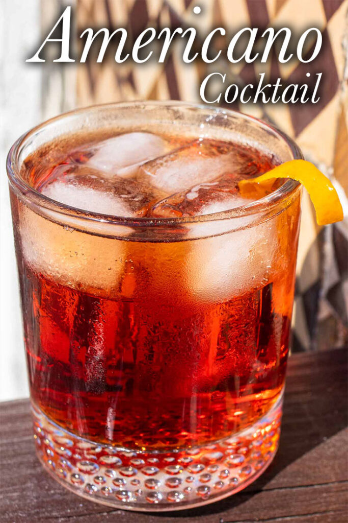 Pinterest image: Americano cocktail with caption reading "Americano Cocktail"