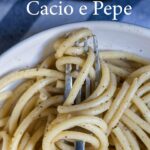 Pinterest image: pasta with caption reading "How to Make Bucatini Cacio e Pepe"