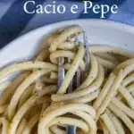 Pinterest image: pasta with caption reading "How to Make Bucatini Cacio e Pepe"