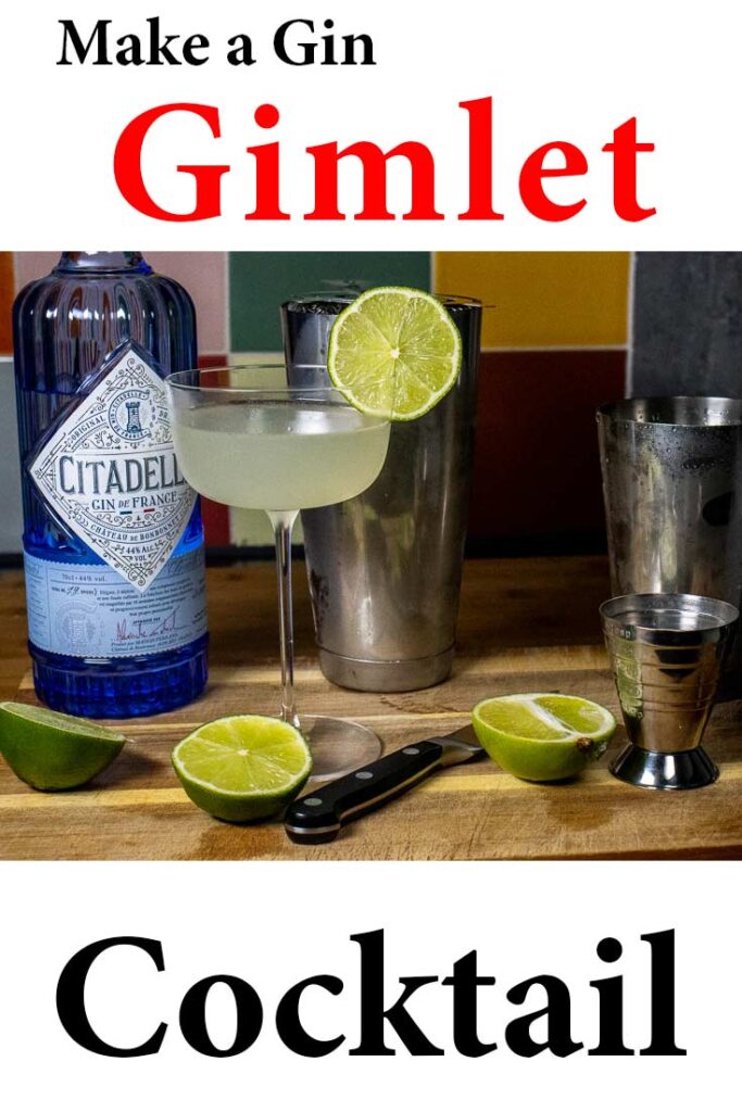 Pinterest image: gin gimlet with caption reading "Make a Gin Gimlet"
