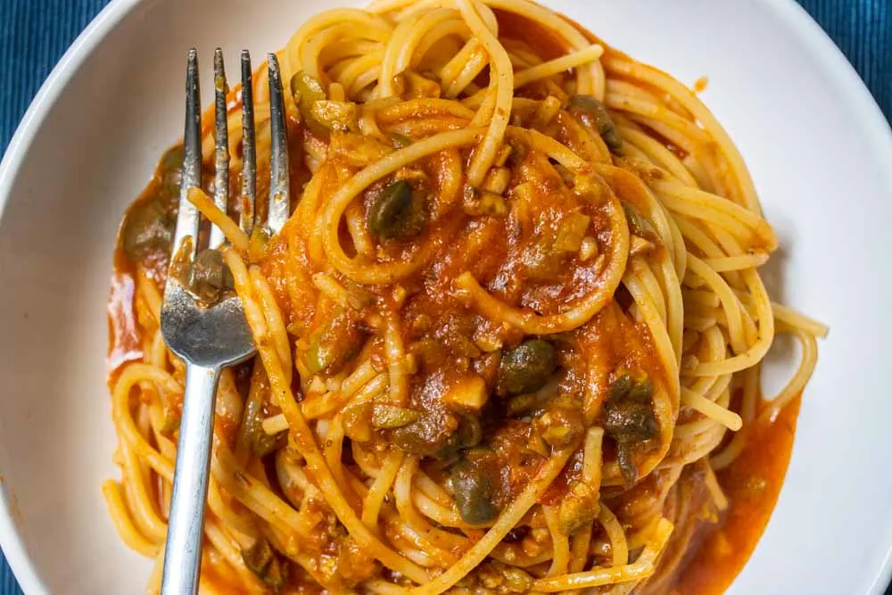 Spaghetti alla Puttanesca with Fork