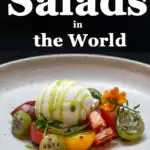 Pinterest image: tomato salad with caption reading "The Best Salads in the World"