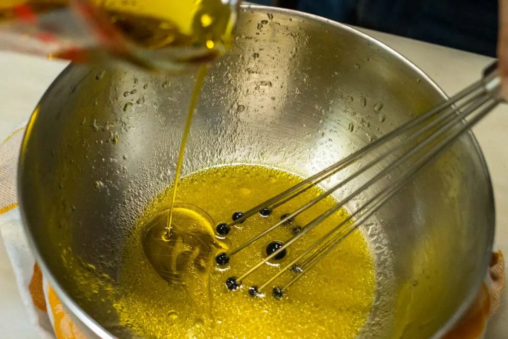 Drizzling Oil into Lemon Juice for Vinaigrette