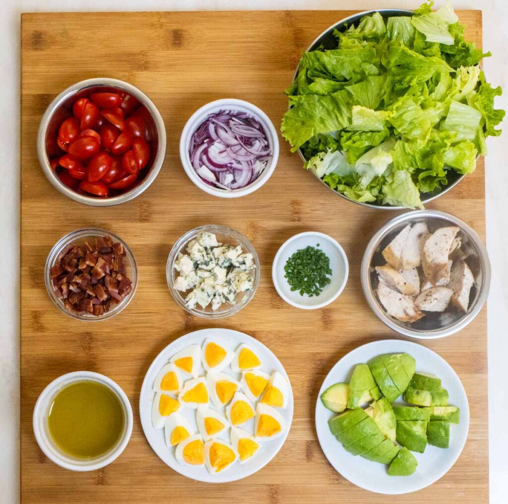Cobb Salad Ingredients in Bowls