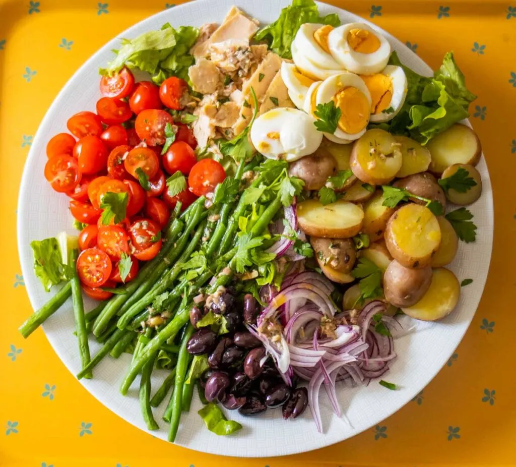 Nicoise Salad on Yellow Background