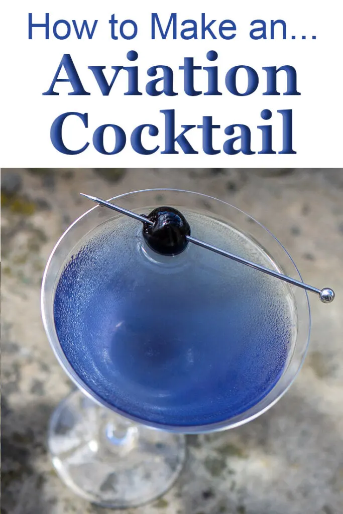 Pinterest image: aviation cocktail with caption reading "How to Make an Aviation Cocktail"