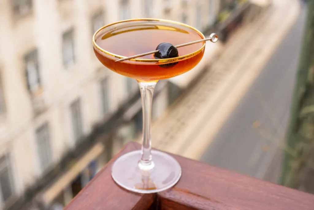 Diplomat Cocktail with Maraschino Cherry Garnish