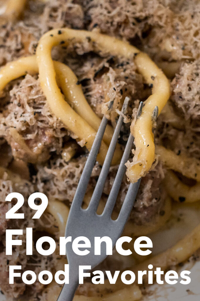Pinterest image: pasta with caption reading "29 Florence Food Favorites"