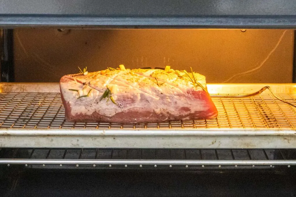 Pork Loin Roast Placed in the Oven
