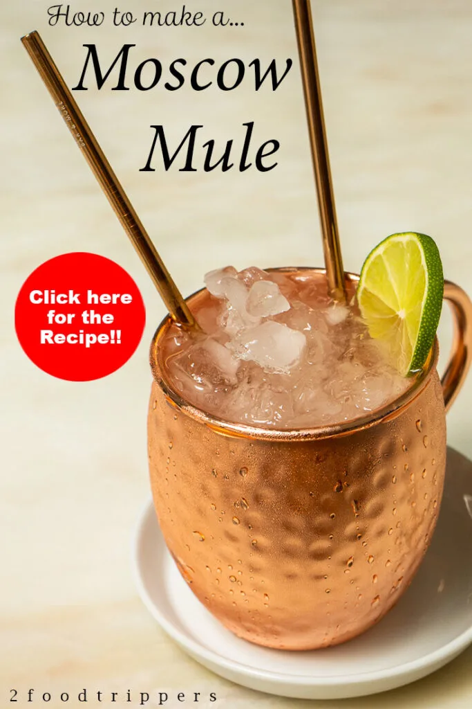 Pinterest image: moscow mule cocktail with caption reading "How to make a Moscow Mule - Click here for the Recipe!'