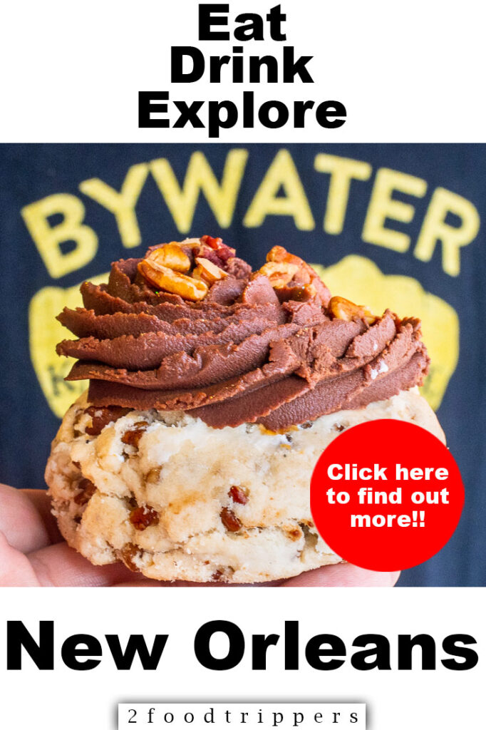 Pinterest image:turtle cookie with caption reading "Eat Drink Explore Bywater New Orleans"