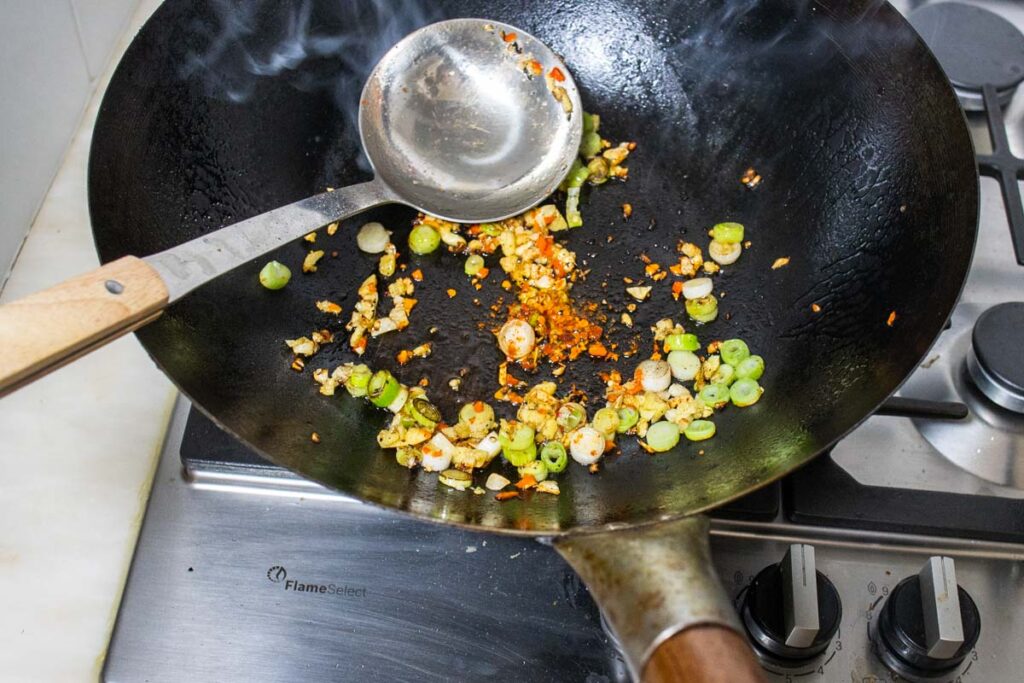 Mirepoix and Chili in Wok