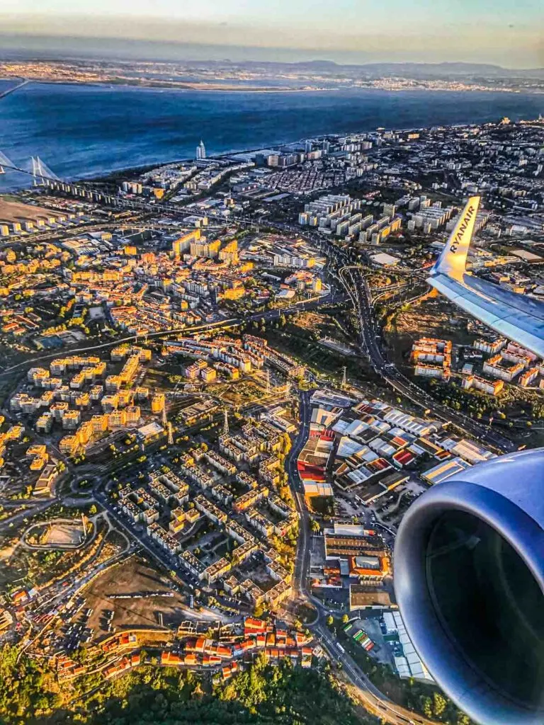 Plane over Lisbon Skyline