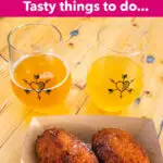 Pinterest image: photo of cider with caption reading "The Catskills 18 Tasty things to do..."