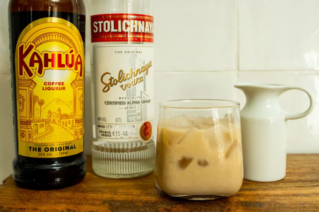 White Russian next to Ingredients