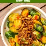 Pinterest image: photo of brussels sprouts with caption reading "Where to Eat in Woodstock New York"