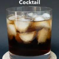 Pinterest image: black russian cocktail with caption reading 