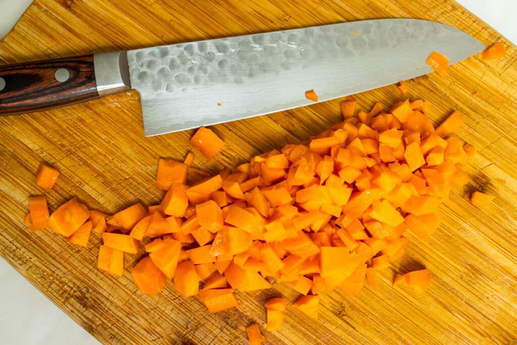 Chopping Carrots for Pasta alla Genovese Recipe