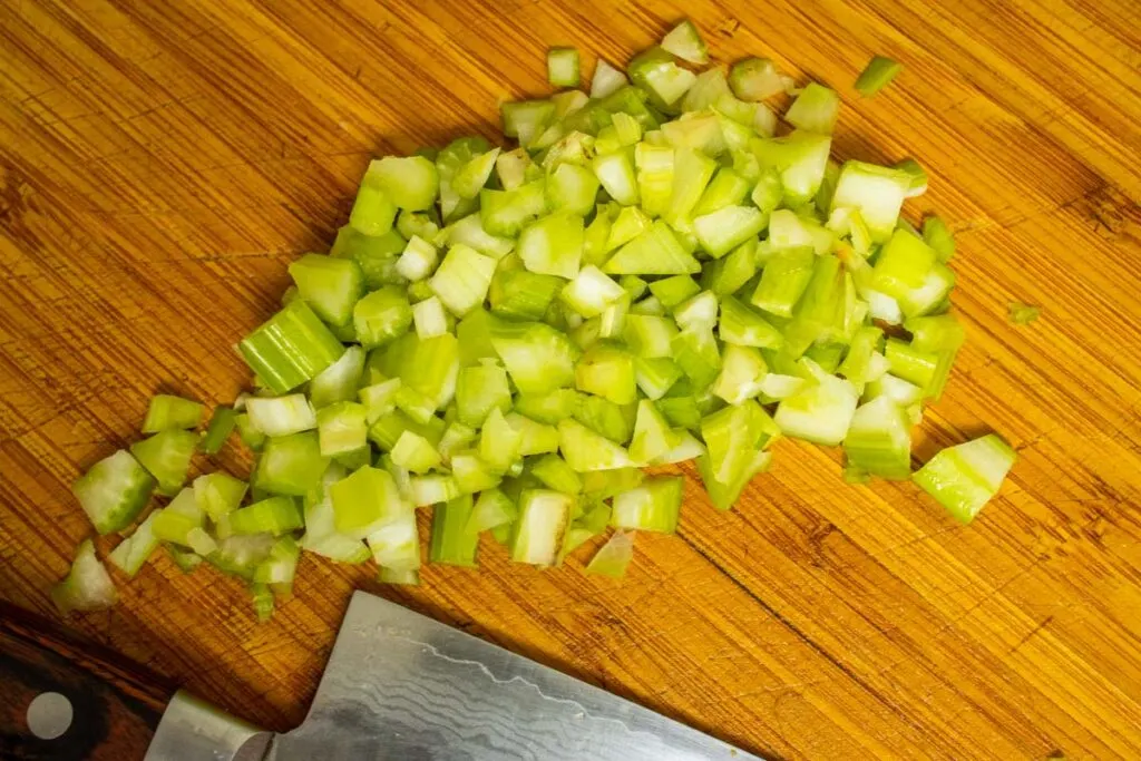 Chopping Celery for Pasta alla Genovese Recipe