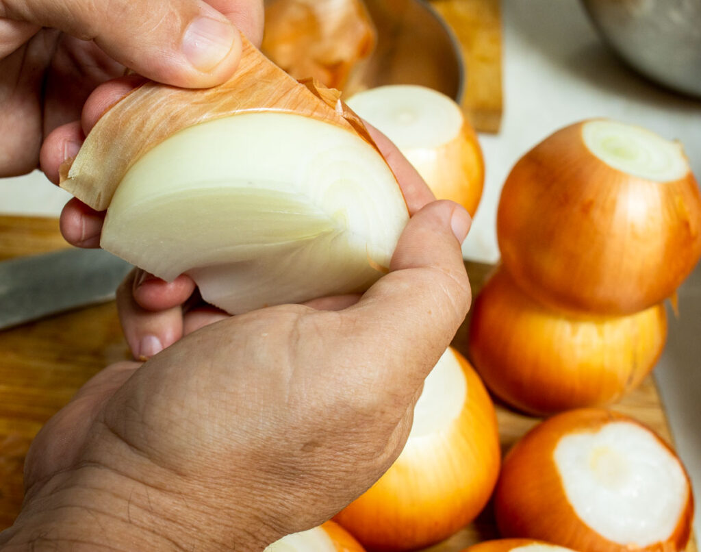 Slicing More Onions for Pasta alla Genovese Recipe