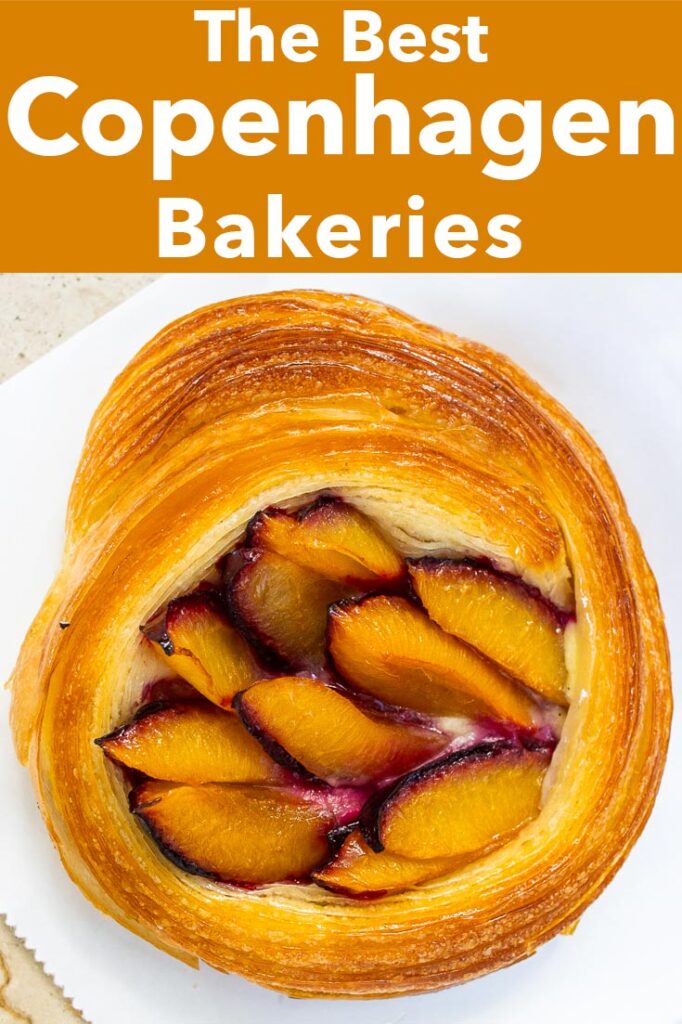Pinterest image: photo of a Copenhagen pastry with caption reading "The Best Copenhagen Bakeries"