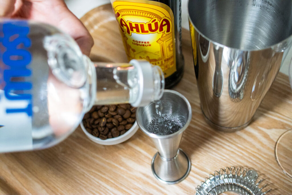 Measuring Vodka for Espresso Martini