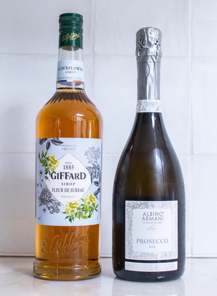 Elderflower Syrup and Prosecco Bottles