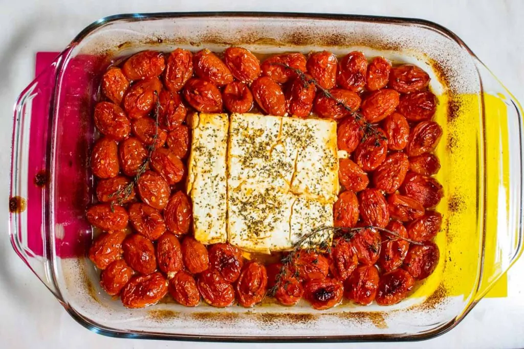 Roasted Tomatoes and Feta over trivets