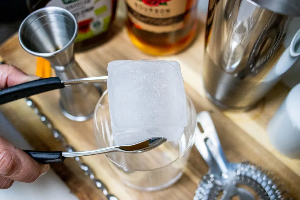Big Ice Cube for Crafting a Maple Bourbon Smash