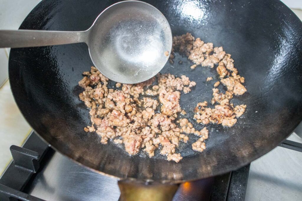 Browning Ground Beef in Wok