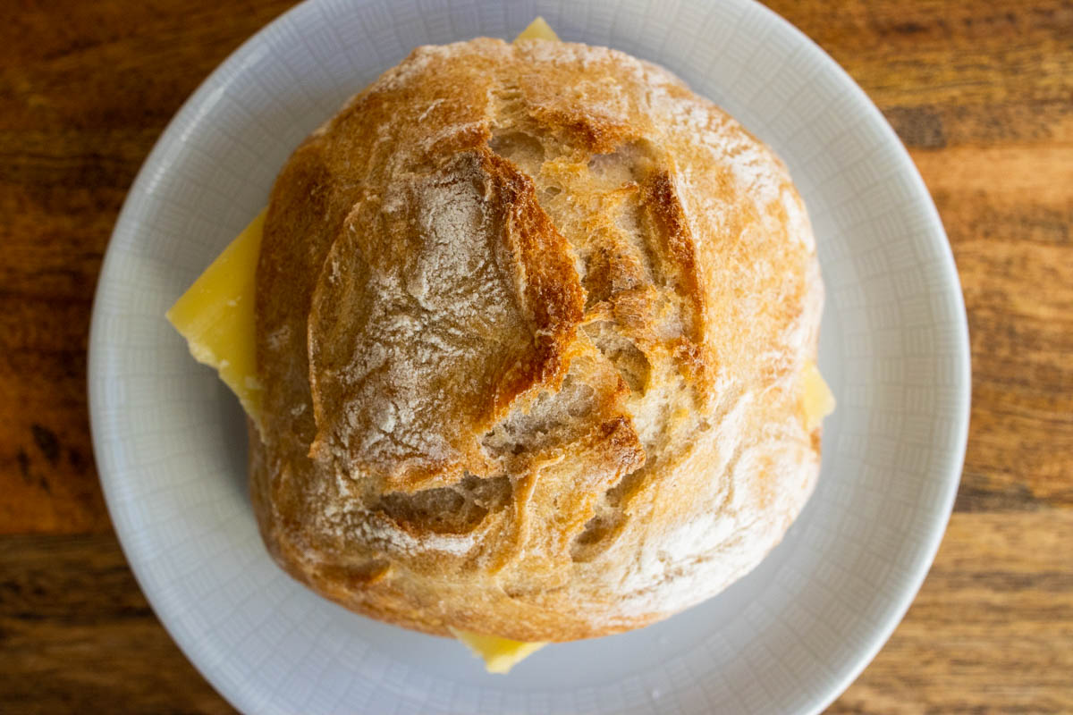 Danish Morning Bun on White Plate from Above