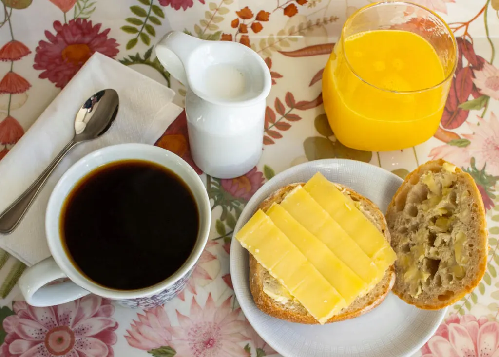 Danish Morning Bun with Coffee and Orange Juice