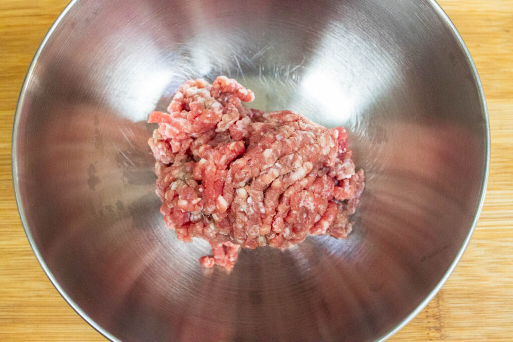 Ground Beef in Silver Bowl