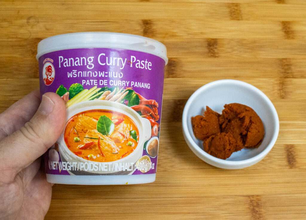 Panang Curry Past in Container and in White Prep Bowl